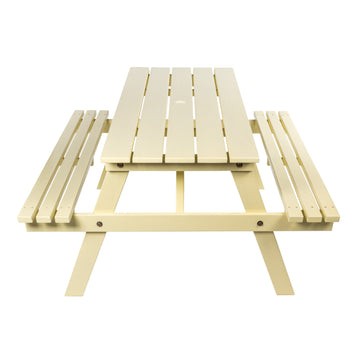 Shoreham 59" Modern Classic Outdoor Wood Picnic Table Benches with Umbrella Hole